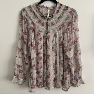 ANTHROPOLOGIE Floral Lace Trim Boho Cottagecore Blouse